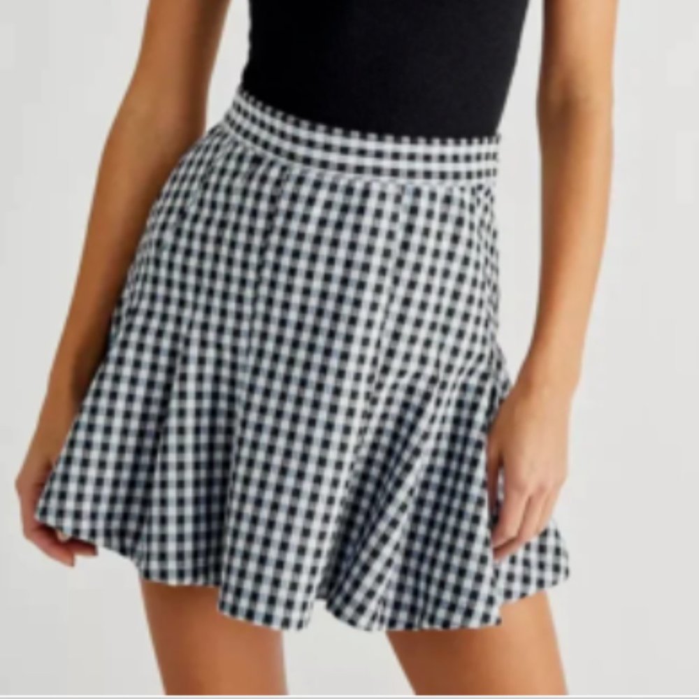 Free People Black Gingham Pleated Mini Skirt  size 2